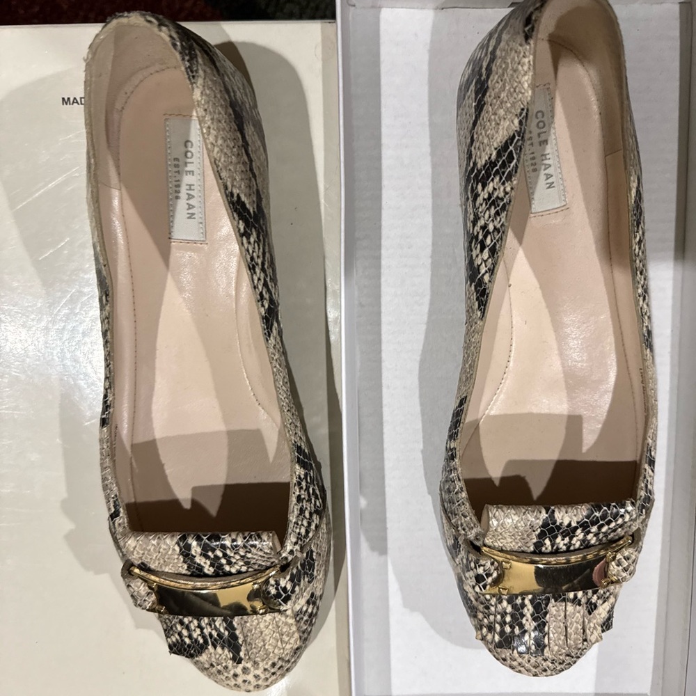 Cole Haan Black and Cream Flats with Metallic Toe